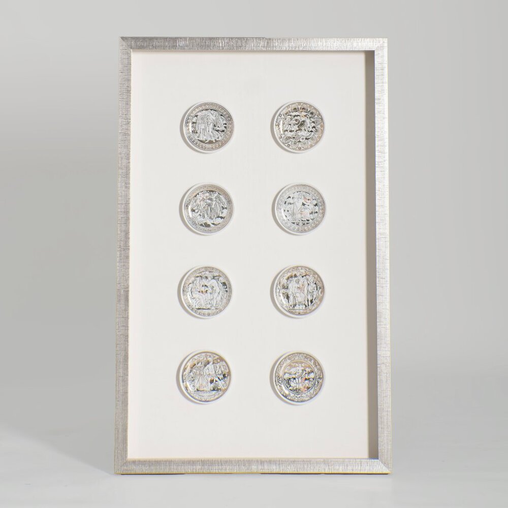 Antique Piero Fornasetti 1950s"Mitologia" Coasters Framed Wall Art  21"X33.5"